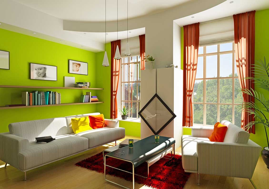 nowoczesne meble do pokoju studenckiego. W tej kolorowej aranżacji pokoju widzimy sporo zieleni, czerwieni, bieli i nieco czerni