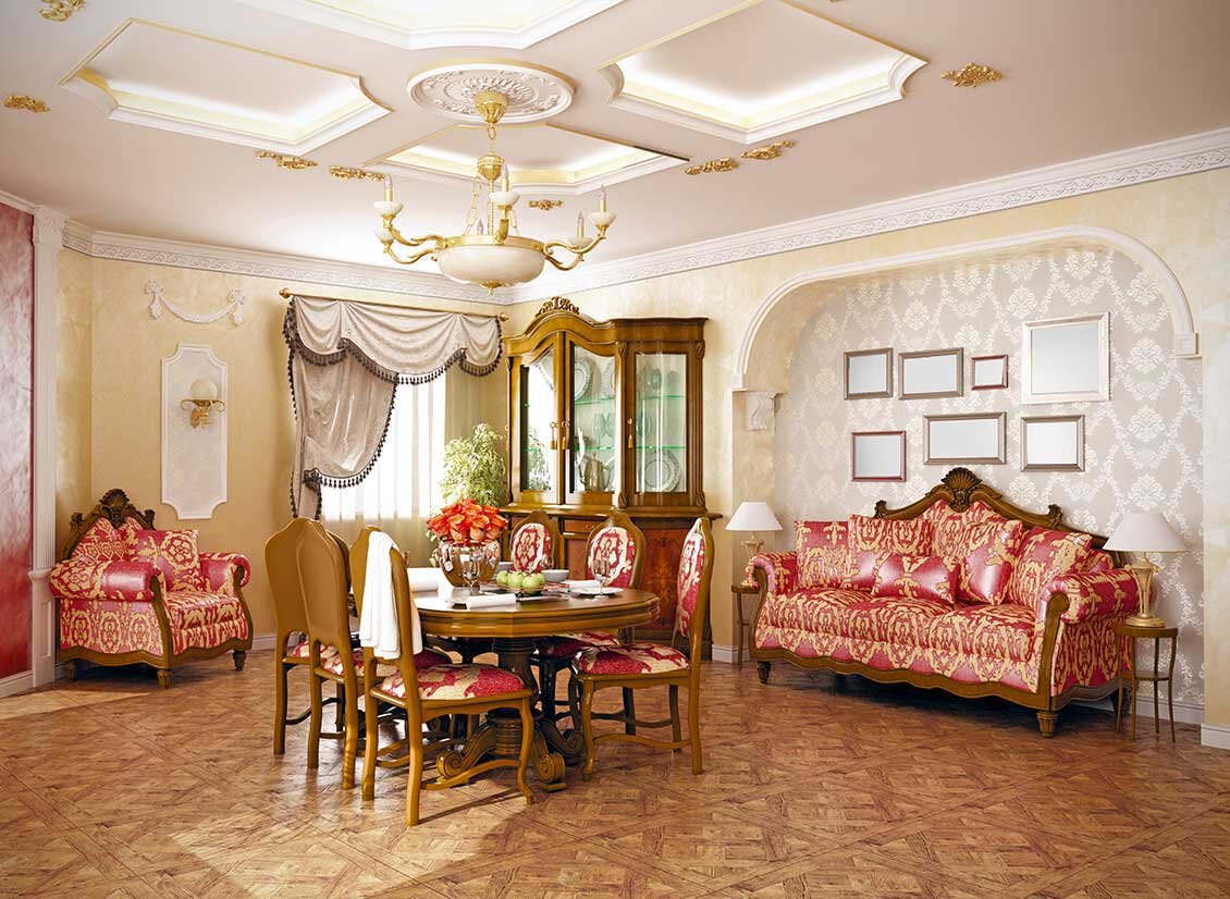 Ekskluzywne, stylowe meble na wymiar - luksusowe meble drewniane: stół, krzesła, fotel i sofa / kanapa.